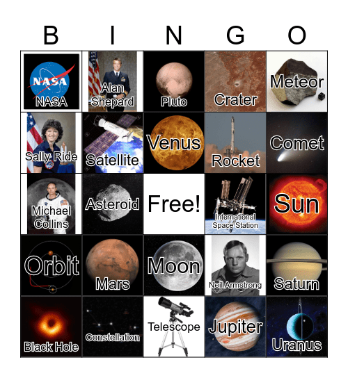 Space Themed BINGO Card