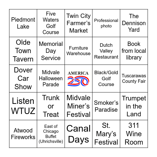 Tuscarawas County Bingo Card
