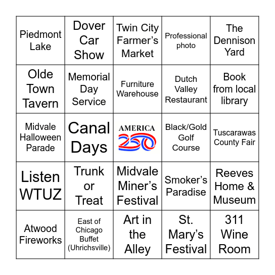 Tuscarawas County Bingo Card