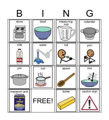 Stovetop Mac & Cheese Bingo Card