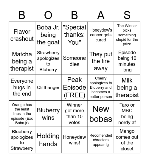BOBA OVATION 12 BINGO Card