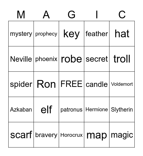 Harry Potter BINGO Card