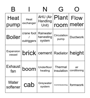 Mechanical Building Services Bingo Card