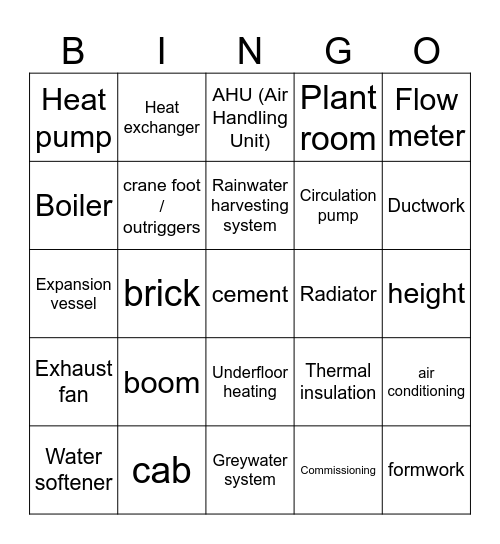 Mechanical Building Services Bingo Card