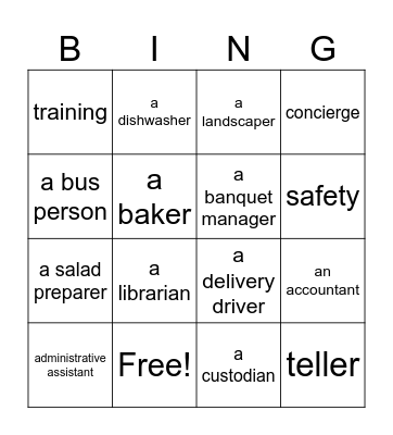 occupations Bingo Card