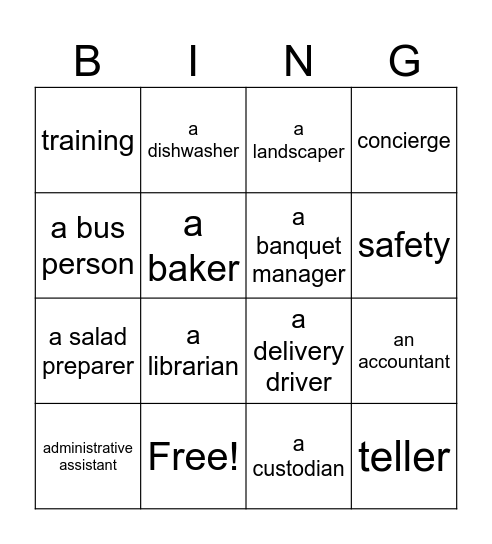 occupations Bingo Card