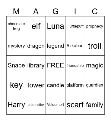 Harry Potter BINGO Card