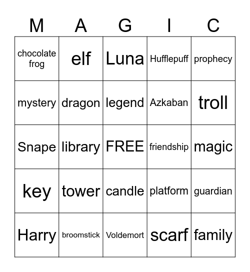 Harry Potter BINGO Card