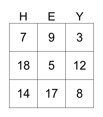 Zahlen Bingo Card