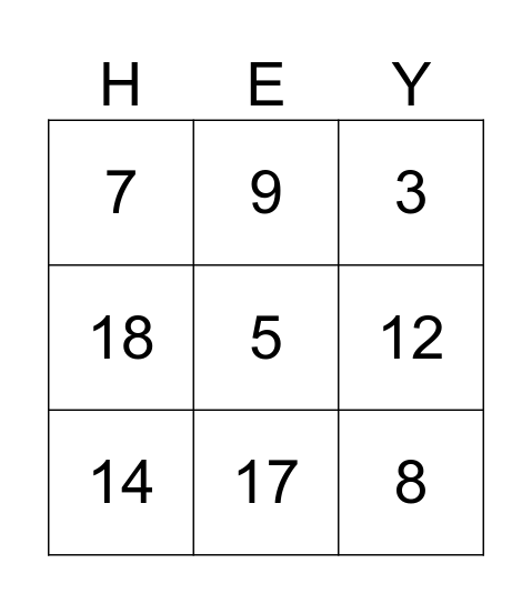 Zahlen Bingo Card