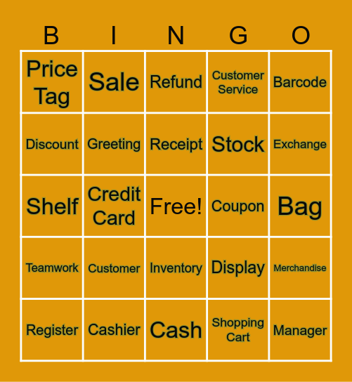 Retail Bingo!!!! Bingo Card