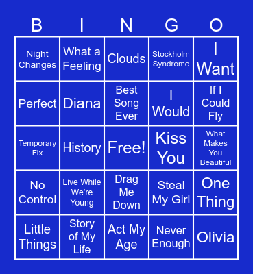 One Direction Bingo Card