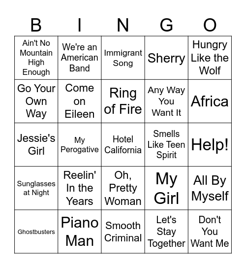 Music Singo #2 Bingo Card