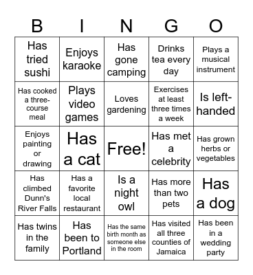 Team Bingo Card