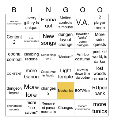 OOT remake Bingo Card