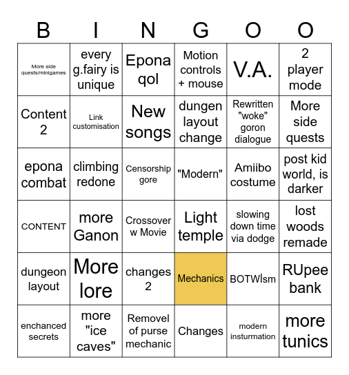 OOT remake Bingo Card