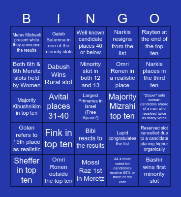 בינגו פריימריז במפלגת הדמוקרטים Bingo Card