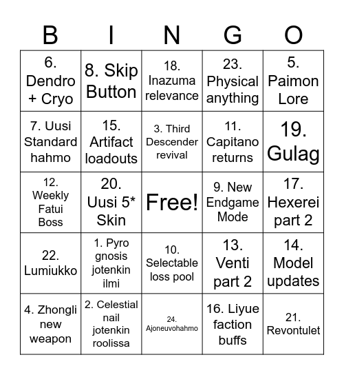 Oltsu Bingo Card