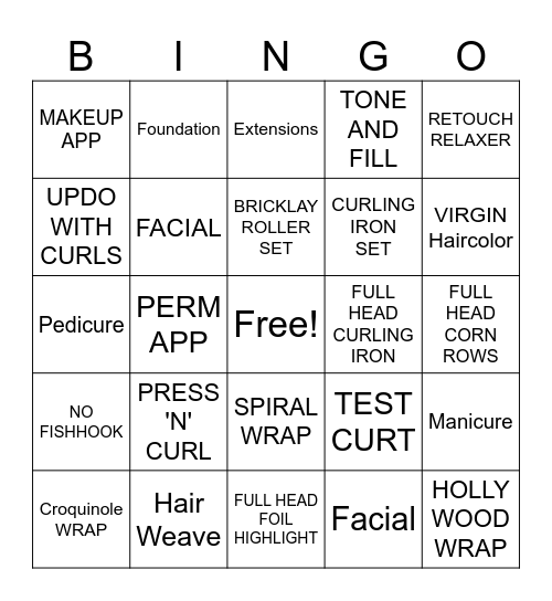 COSMETOLOGY Bingo Card
