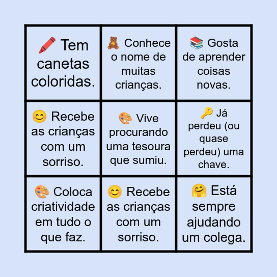 QUEM SOU EU NA ESCOLA? Bingo Card