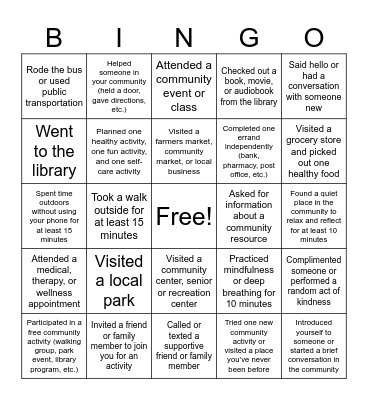 Community / Social Bingo Card