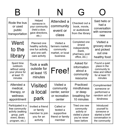 Community / Social Bingo Card