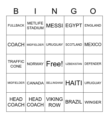 WORLD CUP Bingo Card