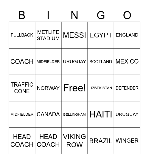 WORLD CUP Bingo Card