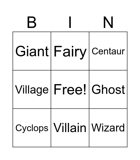 Myths and legends Bingo Card