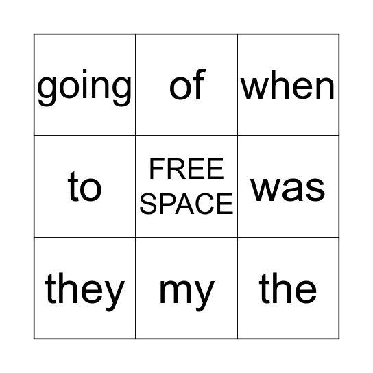 Spelling Words Bingo Card