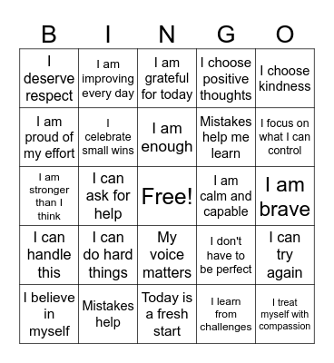 Positive Bingo Card