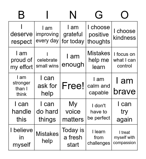 Positive Bingo Card