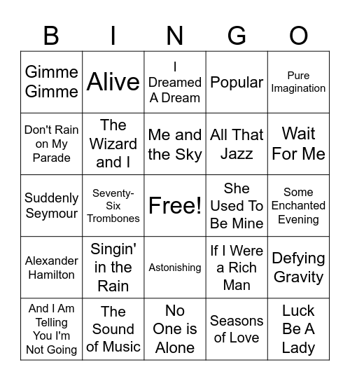 Songs from Musicals (set 5) Bingo Card