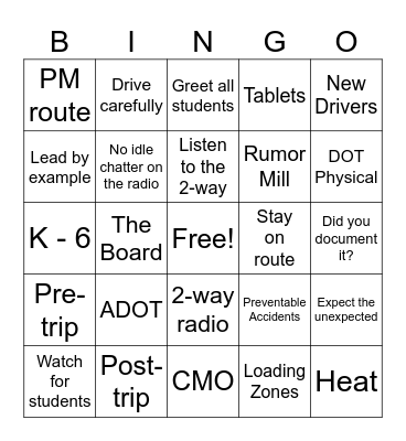 Welcome Back Bingo Card