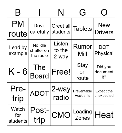 Welcome Back Bingo Card