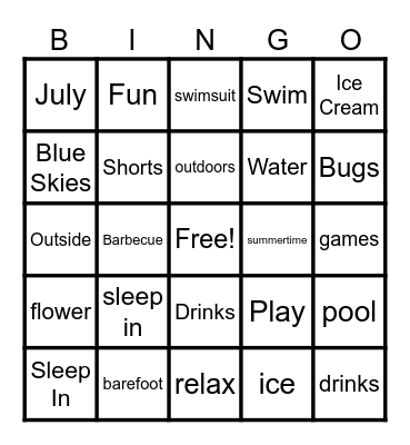 Summer Time Fun Time Bingo Card