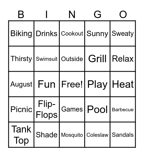 Summer Time Fun Time Bingo Card