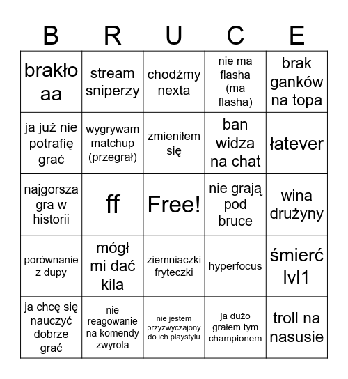 Bruce Bingo Card