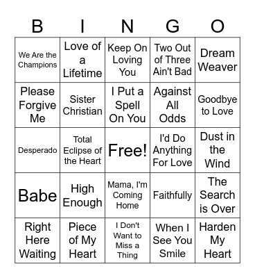 Power Ballads (set 5) Bingo Card