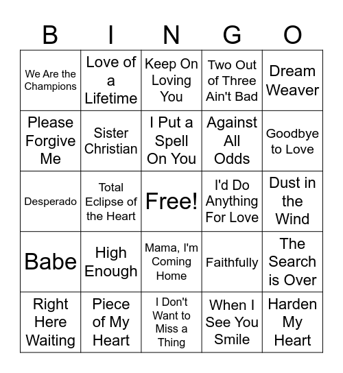 Power Ballads (set 5) Bingo Card