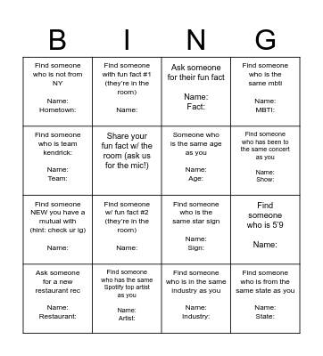 BYOF Bingo Card