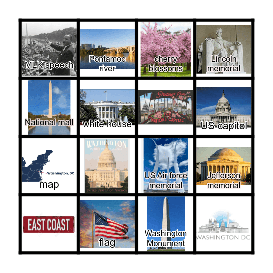 Washington DC Bingo Card