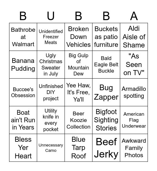 Bubba Bingo Card