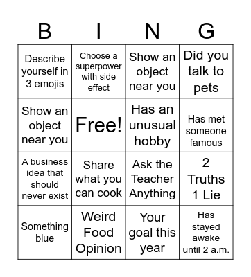 Ms Jess Get To Know You Bingo Card