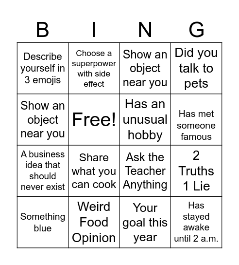 Ms Jess Get To Know You Bingo Card