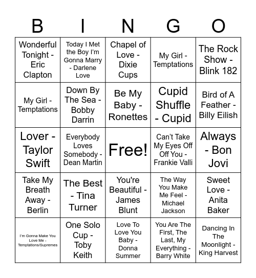 Liz's Bridal Shower Bingo Card