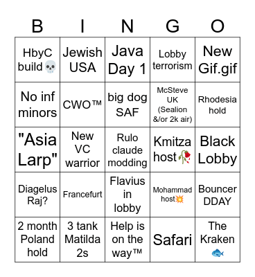 BFFU Allied Bingo Card