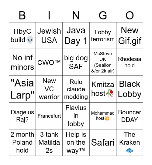 BFFU Allied Bingo Card