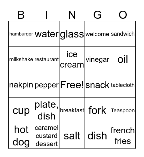 food items Bingo Card