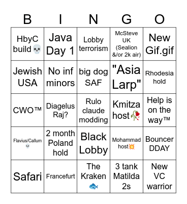 BFFU Allied Bingo Card